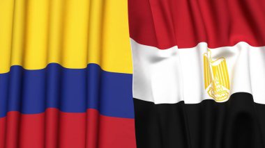 Gerçekçi kumaş dokusuna sahip KOLOMBIA ve EGYPT bayrakları