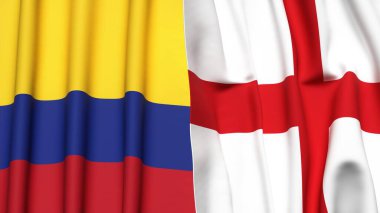 KOLOMBIA ve İngiltere bayrakları gerçekçi kumaş dokusuyla