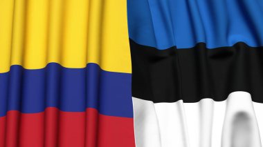 Gerçekçi kumaş dokusuna sahip KOLOMBIA ve Estonya bayrakları