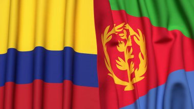 Gerçekçi kumaş dokusuna sahip KOLOMBIA ve ERITREA bayrakları