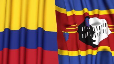KOLOMBIA ve Eswatini bayrakları gerçekçi kumaş dokusuyla