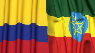 Gerçekçi kumaş dokusuna sahip KOLOMBIA ve ETHIOPIA bayrakları