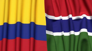 Gerçekçi kumaş dokusuna sahip KOLOMBIA ve GAMBIA bayrakları