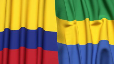 Gerçekçi kumaş dokusuna sahip KOLOMBIA ve GABON bayrakları