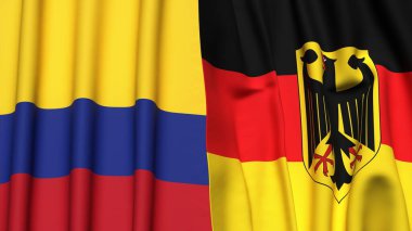 Gerçekçi kumaş dokusuna sahip KOLOMBIA ve GERMANY bayrakları