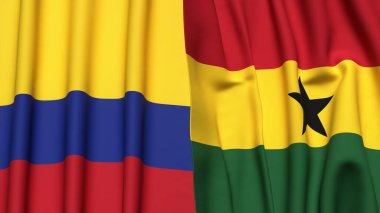 Gerçekçi kumaş dokusuna sahip KOLOMBIA ve GANA bayrakları