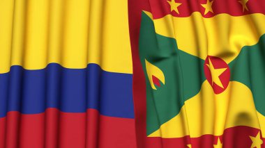 Gerçekçi kumaş dokusuna sahip KOLOMBIA ve GRENADA bayrakları