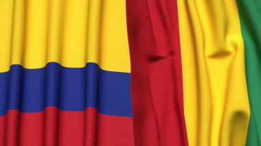 Gerçekçi kumaş dokusuna sahip KOLOMBIA ve Gine Bayrakları
