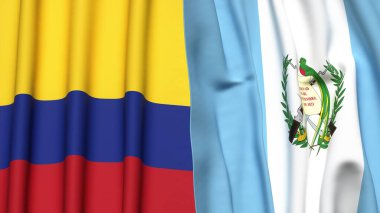 Gerçekçi kumaş dokusuna sahip KOLOMBIA ve GUATEMALA bayrakları
