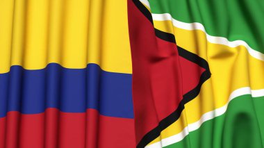 Gerçekçi kumaş dokusuna sahip KOLOMBIA ve GUYANA bayrakları