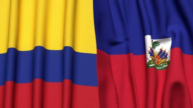 Gerçekçi kumaş dokusuna sahip KOLOMBIA ve HAITI bayrakları