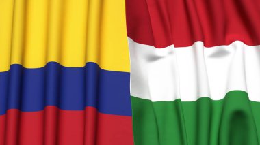KOLOMBIA Bayrakları ve gerçekçi kumaş dokusuna sahip HUNGARY