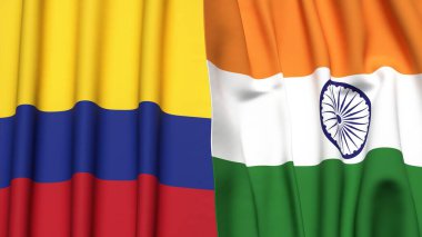 Gerçekçi kumaş dokusuna sahip KOLOMBIA ve Hindistan bayrakları