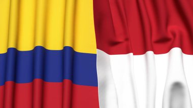 Gerçekçi kumaş dokusuna sahip KOLOMBIA ve INDONEZYA bayrakları