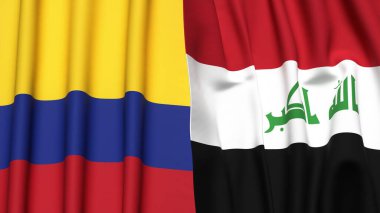 Gerçekçi kumaş dokusuna sahip KOLOMBIA ve IRAQ bayrakları