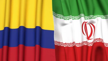 KOLOMBIA ve İRAN bayrakları gerçekçi kumaş dokusuna sahip
