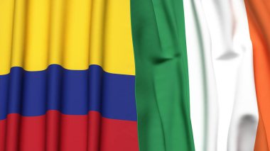 Gerçekçi kumaş dokusuna sahip KOLOMBIA ve İRELAND bayrakları