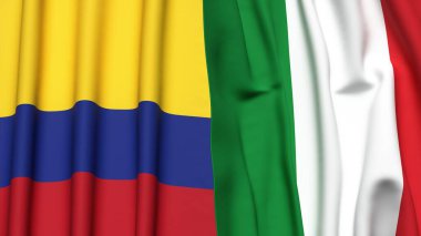 Gerçekçi kumaş dokusuna sahip KOLOMBIA ve İtalyanlık bayrakları