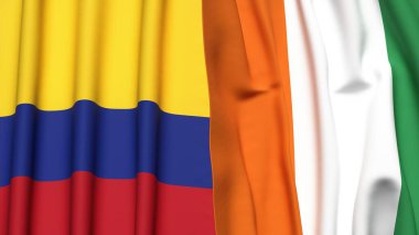 KOLOMBIA Bayrakları ve gerçekçi kumaş dokusuna sahip IVORY Kıyı