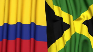 Gerçekçi kumaş dokusuna sahip KOLOMBIA ve JAMAICA bayrakları