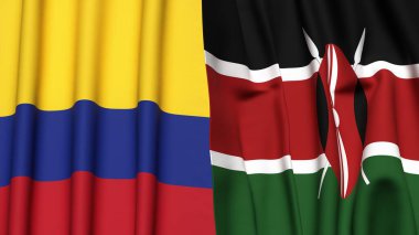 KOLOMBIA ve KENYA bayrakları gerçekçi kumaş dokusuyla