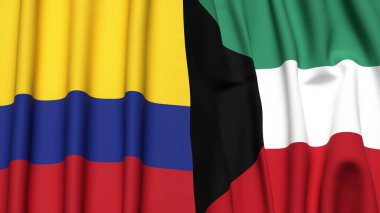 KOLOMBIA ve KUWAIT bayrakları gerçekçi kumaş dokusuyla