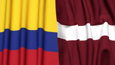 Gerçekçi kumaş dokusuna sahip KOLOMBIA ve LATVIA bayrakları