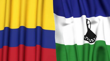 Gerçekçi kumaş dokusuna sahip KOLOMBIA ve LESOTHO bayrakları