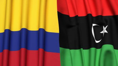 Gerçekçi kumaş dokusuna sahip KOLOMBIA ve LIBYA bayrakları