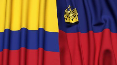 Gerçekçi kumaş dokusuna sahip KOLOMBIA ve LEECHTENSTEIN bayrakları