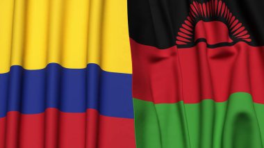 Gerçekçi kumaş dokusuna sahip KOLOMBIA ve MALAWI bayrakları