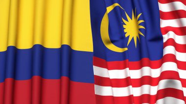 Gerçekçi kumaş dokusuna sahip KOLOMBIA ve MALAYSIA bayrakları