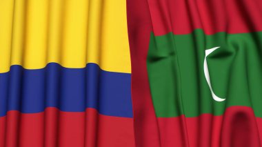 Gerçekçi kumaş dokusuna sahip KOLOMBIA ve MALDIVES bayrakları