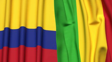 Gerçekçi kumaş dokusuna sahip KOLOMBIA ve MALI bayrakları