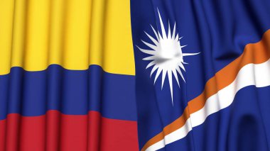 KOLOMBIA Bayrakları ve Marshall Adaları Gerçekçi kumaş dokusuna sahip
