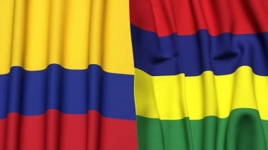 Gerçekçi kumaş dokusuna sahip KOLOMBIA ve MAURITİUS bayrakları