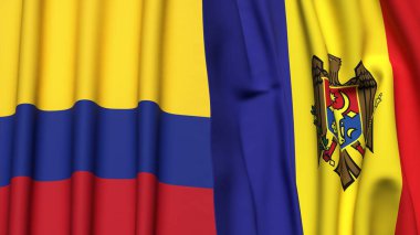 Gerçekçi kumaş dokusuna sahip KOLOMBIA ve MOLDOVA bayrakları