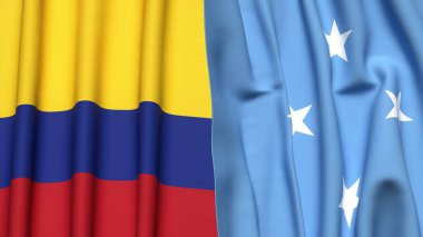 Gerçekçi kumaş dokusuna sahip KOLOMBİA ve MICRONEZYA bayrakları