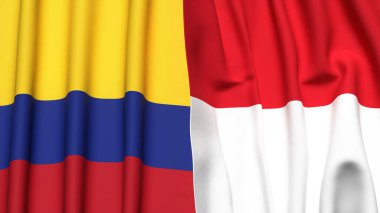 KOLOMBIA ve Monako bayrakları gerçekçi kumaş dokusuyla