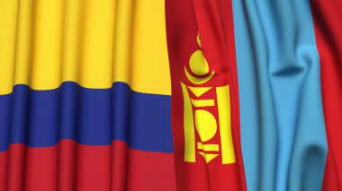 KOLOMBIA ve Moğolistan bayrakları gerçekçi kumaş dokusuyla