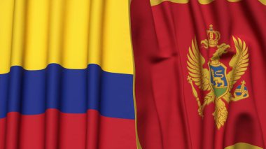 KOLOMBIA ve MonteneGRO bayrakları gerçekçi kumaş dokusuyla