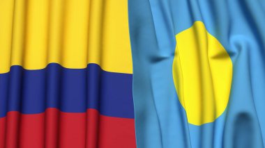KOLOMBIA ve PALAU bayrakları gerçekçi kumaş dokusuyla