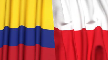 Gerçekçi kumaş dokusuna sahip KOLOMBIA ve POLAND bayrakları