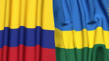 KOLOMBIA ve Rwanda bayrakları gerçekçi kumaş dokusuyla