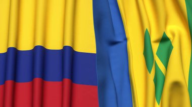 KOLOMBIA Bayrakları ve gerçekçi kumaş dokusuna sahip Aziz Venedik