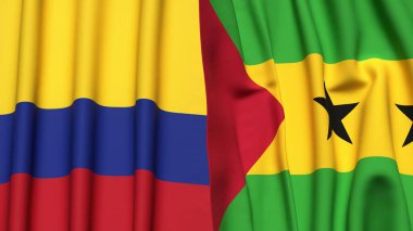 KOLOMBIA ve SAO TOME bayrakları gerçekçi kumaş dokusuyla