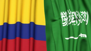 KOLOMBIA ve SAUDI ARABIA bayrakları gerçekçi kumaş dokusuyla