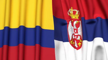 Gerçekçi kumaş dokusuna sahip KOLOMBIA ve SERBIA bayrakları