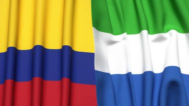 Gerçekçi kumaş dokusuna sahip KOLOMBIA ve SIERRA LEONE bayrakları