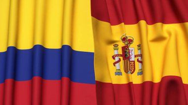 Gerçekçi kumaş desenli KOLOMBIA ve İSPIN bayrakları